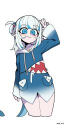Rule 34 | 1girl, animal costume, animal hood, artist request, blue eyes, blue hair, blue hoodie, fins, fish tail, gawr gura, gawr gura (1st costume), hair ornament, highres, hololive, hololive english, hood, hoodie, long sleeves, looking at viewer, multicolored hair, shark costume, shark girl, shark hair ornament, shark hood, shark print, shark tail, solo, streaked hair, tail, two-tone hair, two side up, v, vanripper (style), virtual youtuber, white hair