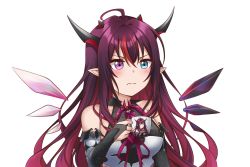 Rule 34 | 1girl, absurdres, annoyed, blue eyes, breasts, commentary, cup, detached sleeves, frown, heterochromia, highres, holding, holding cup, hololive, hololive english, horns, irys (hololive), jan azure, medium breasts, meme, multicolored hair, multiple horns, neon genesis evangelion, photo-referenced, pointy ears, portrait, purple eyes, purple hair, recursion, red hair, repetition, shinji holding a mug (meme), streaked hair, symbol-only commentary, teacup, v-shaped eyebrows, virtual youtuber