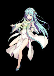 Rule 34 | 1girl, absurdres, bad id, bad pixiv id, black background, blue eyes, blue hair, board game, china dress, chinese clothes, detached sleeves, dress, full body, highres, legs, long hair, maechuu, mahjong, mahjong tile, matching hair/eyes, open mouth, original, outstretched arms, robe, shoes, solo, telekinesis, white dress