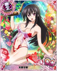 Rule 34 | 10s, 1girl, :d, babydoll, black hair, breasts, card (medium), character name, chess piece, cleavage, covered erect nipples, high school dxd, high school dxd infinity, large breasts, lingerie, long hair, navel, official art, open mouth, pawn (chess), pink eyes, raynare, red footwear, see-through, shoes, smile, solo, torn clothes, trading card, underwear