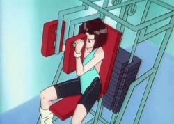 Rule 34 | 1990s (style), animated, animated gif, bike shorts, bouncing breasts, breasts, brown hair, cleavage, exercising, gym, leg warmers, leotard, lowres, retro artstyle, shoes, shorts, sneakers, taiho shichauzo, tsujimoto natsumi