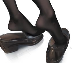 Rule 34 | 1girl, ama mitsuki, black footwear, black pantyhose, feet only, foot focus, high heels, highres, loafers, original, pantyhose, removing shoes, shiny clothes, shoes, solo, tile floor, tiles