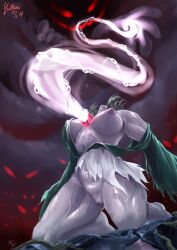 Rule 34 | 1girl, areola slip, artist name, bare shoulders, barefoot, breasts, breasts apart, chain, cleft of venus, creatures (company), dated, demon, dress, eyes in shadow, female focus, full body, game freak, gardevoir, gen 3 pokemon, green dress, green hair, head back, kneeling, large breasts, nintendo, nipples, off shoulder, one breast out, pokemon, pokemon (creature), pussy juice, pussy juice drip, shiny skin, short hair, signature, solo focus, spirit, sweat, thick thighs, thighs, torn clothes, torn dress, torn sleeves, uncensored, veins, veiny arms, veiny thighs, wide hips, yultzr