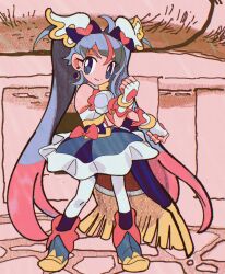 Rule 34 | 1girl, ahoge, blue bow, blue eyes, blue footwear, blue hair, blue skirt, boots, bow, cape, commentary, cure sky, earrings, fingerless gloves, full body, gloves, grass, hair bow, hair ornament, hand up, heart, heart hair ornament, highres, hirogaru sky! precure, jewelry, long hair, looking at viewer, magical girl, pink bow, pink hair, precure, skirt, smile, solo, sono (samusu gi), sora harewataru, standing, stretching, symbol-only commentary, twintails, very long hair, white gloves, wing hair ornament