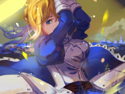 Rule 34 | 1girl, ahoge, armor, armored dress, artoria pendragon (fate), blonde hair, blue eyes, dress, fate/stay night, fate (series), highres, qiaoyouyounan, saber (fate), solo
