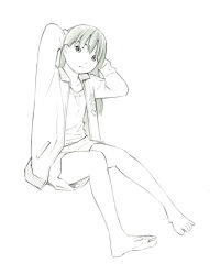 Rule 34 | 1girl, barefoot, feet, long hair, monochrome, original, sketch, solo, toes, traditional media, yoshitomi akihito