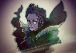 Rule 34 | 1boy, armor, fire emblem, fire emblem fates, grey background, hotate rayan, looking at viewer, male focus, nintendo, quiff, red eyes, silas (fire emblem), smile, solo, upper body