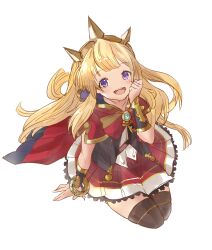 Rule 34 | 1girl, absurdres, black thighhighs, blonde hair, cagliostro (granblue fantasy), granblue fantasy, highres, long hair, looking at viewer, purple eyes, silou b, smile, solo, thighhighs, white background