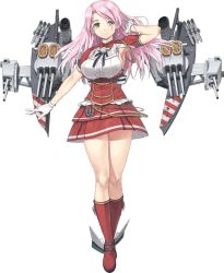 Rule 34 | 1girl, aiguillette, anchor, armpit cutout, boots, breasts, clothing cutout, dress, full body, gloves, hand up, high heel boots, high heels, kantai collection, large breasts, long hair, looking at viewer, luigi di savoia duca degli abruzzi (kancolle), non-web source, pink eyes, pink hair, red footwear, red skirt, rigging, rudder footwear, sidelocks, skirt, solo, tachi-e, thighs, transparent background, white gloves