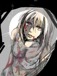 Rule 34 | blood, breasts, cleavage, left 4 dead, midriff, red eyes, silver hair, witch (left4dead)