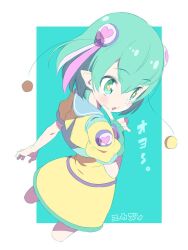 Rule 34 | 1girl, :o, antennae, blush, cropped jacket, cropped legs, finger to mouth, green eyes, green hair, hagoromo lala, hair ornament, jacket, looking at viewer, multicolored hair, open mouth, pointy ears, precure, short hair, short sleeves, solo, standing, star-shaped pupils, star (symbol), star twinkle precure, streaked hair, symbol-shaped pupils, yellow jacket, yuuzii