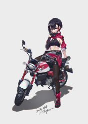 Rule 34 | 1girl, arm support, belt, black gloves, black hair, black pantyhose, breasts, button gap, colored inner hair, crop top, dated, detached sleeves, earrings, full body, gloves, grey shorts, highres, honda monkey, jewelry, looking at viewer, mask, mask pull, motor vehicle, motorcycle, mouth mask, multicolored hair, open mouth, original, pantyhose, pink eyes, pink hair, ranyu, short shorts, short sleeves, shorts, shrug (clothing), signature, simple background, single detached sleeve, sitting, small breasts, solo, thigh strap, two-tone hair, white background