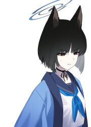 Rule 34 | 1girl, absurdres, animal ear fluff, animal ears, black choker, black eyes, black hair, blue archive, bob cut, bow choker, cat ears, cat girl, choker, commentary request, crying, crying with eyes open, eyeshadow, halo, haori, highres, japanese clothes, kikyou (blue archive), long sleeves, looking at viewer, makeup, parted bangs, red eyeshadow, ribbon choker, short hair, sidelocks, simple background, solo, streaming tears, takinohamira, tears, white background
