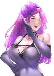Rule 34 | 1girl, absurdres, backless dress, backless outfit, bare shoulders, black headband, blush, braid, breasts, cleavage, collarbone, commission, commissioner upload, dress, elbow gloves, fire emblem, fire emblem heroes, flower, formal, genm7, glitter, gloves, hair flower, hair ornament, hand on own hip, hand to own mouth, headband, highres, large breasts, laughing, lips, loki (fire emblem), long hair, looking at viewer, nintendo, non-web source, ojou-sama pose, open mouth, purple dress, purple eyes, purple hair, smile, smug, solo, transparent background