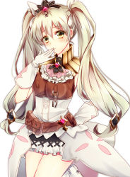 Rule 34 | 1girl, ascot, frey (rune factory), gloves, green eyes, green hair, harvest moon, jewelry, komoro, long hair, matching hair/eyes, miniskirt, rune factory, rune factory 4, skirt, solo, tiara, twintails, white gloves