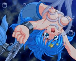 Rule 34 | 00s, 1girl, arched back, armpits, arms up, bdsm, blue eyes, blue hair, blush, bondage, bound, bound wrists, breasts, breasts apart, bubble, chain, completely nude, cuffs, full body, grabbing, grabbing another&#039;s breast, hair ornament, houshou hanon, inferno (nanbu14), jpeg artifacts, long hair, looking at viewer, matching hair/eyes, medium breasts, mermaid, mermaid melody pichi pichi pitch, monster girl, nipple stimulation, nipple tweak, nipples, nude, open mouth, perspective, rape, scared, shackled, shackles, solo, star (symbol), star hair ornament, tentacles, underwater, upside-down