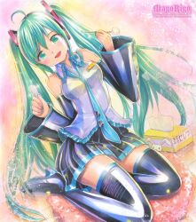 Rule 34 | 1girl, ahoge, boots, commentary request, detached sleeves, hatsune miku, headphones, high heels, long hair, mayo riyo, mimikaki, non-web source, shoes, solo, thigh boots, thighhighs, thighs, tissue, twintails, very long hair, vocaloid, zettai ryouiki