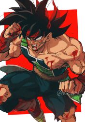 Rule 34 | 1boy, absurdres, armor, bardock, battle damage, black eyes, black hair, bleeding, blood, blood on clothes, blood on face, bodysuit, broken, broken armor, bruise, dragon ball, dragonball z, facial scar, headband, highres, injury, male focus, monkey tail, muscular, muscular male, open mouth, relio db318, saiyan, saiyan armor, scar, scar on cheek, scar on face, scratches, simple background, solo, spiked hair, tail, torn bodysuit, torn clothes, wristband