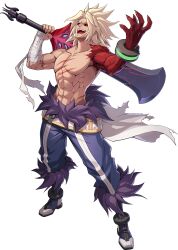 Rule 34 | 00s, 1boy, abs, absurdres, belt, berserker (dungeon and fighter), blonde hair, boots, chain, claws, dnf duel, dungeon and fighter, full body, highres, long sword, male focus, official art, pectorals, red eyes, scar, slayer (dungeon and fighter), smile, solo, sword, transparent background, weapon