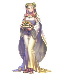 Rule 34 | 1girl, anbe yoshirou, blonde hair, breasts, cape, circlet, dress, fire emblem, fire emblem heroes, flower pot, full body, gold trim, gradient clothes, gradient hair, hair ornament, henriette (fire emblem), highres, long dress, medium breasts, multicolored hair, nintendo, official art, pink hair, sandals, toes, transparent background, wide sleeves