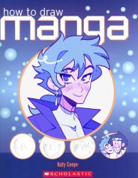 Rule 34 | 2boys, black hair, black jacket, blouse, blue-haired boy (how to draw manga), blue background, blue hair, blue theme, blush, closed eyes, closed mouth, cover, cover page, covered collarbone, derivative work, dithering, ear blush, earrings, glint, grin, hair tie, happy, highres, how to draw manga, how to draw manga redraw challenge (meme), jacket, jewelry, long hair, looking to the side, male focus, meme, multiple boys, multiple views, mylene (myaa 68), nose blush, ponytail, portrait, purple eyes, shirt, sidelocks, skin tight, smile, teeth, upper body, white shirt, yaoi