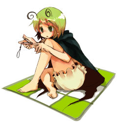 Rule 34 | 1girl, antennae, applying manicure, bad id, bad pixiv id, barefoot, cape, clipping nails, feet, female focus, green eyes, green hair, k no hito, matching hair/eyes, nail clippers, soles, solo, toes, touhou, wriggle nightbug