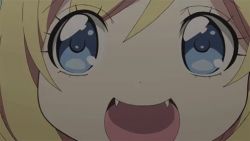 Rule 34 | animated, animated gif, anime screenshot, blonde hair, blue eyes, fang, jashin-chan, jashin-chan dropkick, lowres, screencap, smile, solo