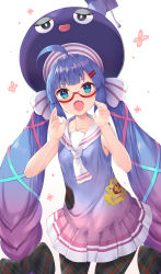 Rule 34 | 1girl, absurdres, ahoge, bare arms, bare shoulders, black bow, black pantyhose, blue dress, blue eyes, blue hair, blue headwear, blush, bow, commentary request, dress, eel hat, fang, floral background, gradient background, gradient dress, gradient hair, grey background, hair bow, hair ornament, hairclip, hands up, highres, looking at viewer, multicolored hair, nakazawa aki, open mouth, otomachi una, otomachi una (talkex), pantyhose, plaid, plaid bow, plaid legwear, pleated dress, purple dress, purple hair, red-framed eyewear, sailor collar, sailor dress, semi-rimless eyewear, sleeveless, sleeveless dress, solo, talkex, under-rim eyewear, voiceroid, white background, white neckwear, white sailor collar