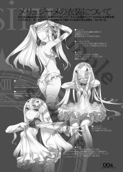 Rule 34 | 1girl, arms up, ass, back, bare shoulders, bra, breasts, choco (chocolate shop), closed eyes, detached sleeves, dimples of venus, dress, dressing, melusine (fate), fate/grand order, fate (series), frilled bra, frilled dress, frilled panties, frills, from behind, gluteal fold, greyscale, hair between eyes, hair ornament, highres, long hair, long sleeves, looking at viewer, looking back, monochrome, multiple views, panties, sidelocks, small breasts, thighhighs, thighs, tying hair, underwear, white dress, white hair