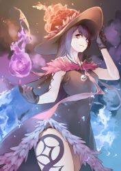 Rule 34 | 1girl, bad id, bad pixiv id, bags under eyes, black gloves, black hair, gloves, hat, heterochromia, long hair, looking at viewer, necklace, original, panda (pandadesu), parted lips, skull necklace, smile, solo, witch hat