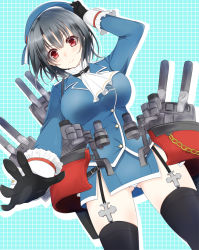 Rule 34 | 10s, 1girl, black gloves, black hair, black thighhighs, blush, breasts, cannon, garter straps, gatakenjin, gloves, hat, jacket, kantai collection, large breasts, military, military uniform, panties, pantyshot, personification, red eyes, short hair, skirt, solo, takao (kancolle), thighhighs, turret, underwear, uniform, upskirt, white panties