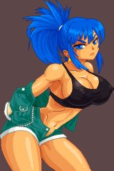 Rule 34 | 1girl, breasts, covered erect nipples, large breasts, leona heidern, looking at viewer, lowres, pixel art, the king of fighters, warner