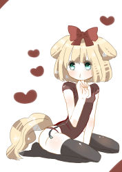 Rule 34 | 1girl, animal ears, ass, blonde hair, blue eyes, bow, full body, hagiwara (hagiwara1210), hair bow, heart, mother (game), mother 2, panties, paula (mother 2), ribbon, short hair, solo, tail, thighhighs, underwear, white background