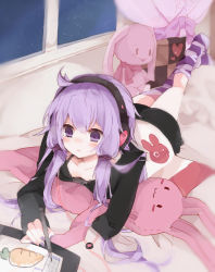 Rule 34 | &gt;:&lt;, 1girl, :&lt;, bad id, bad pixiv id, bed, blanket, blush, carrot, closed mouth, collarbone, curtains, drawing, drawing tablet, headphones, highres, indoors, long hair, long sleeves, nail polish, pillow, purple eyes, purple hair, purple thighhighs, shorts, sikuku, striped clothes, striped thighhighs, stuffed animal, stuffed rabbit, stuffed toy, stylus, thighhighs, twintails, v-shaped eyebrows, vocaloid, voiceroid, window, yuzuki yukari