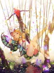 Rule 34 | 1girl, alcohol, bad id, bad pixiv id, blonde hair, bottle, bow (weapon), braid, butterfly wings, crossbow, dangmill, fairy, flower, frog, hair flower, hair ornament, hat feather, highres, ingway (odin sphere), insect wings, long hair, mercedes (odin sphere), nail polish, odin sphere, plant, pointy ears, puff and slash sleeves, puffy sleeves, red eyes, solo, twin braids, weapon, white footwear, wine, wings