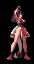 Rule 34 | animated, animated gif, bouncing breasts, breasts, brown hair, cleavage, hand fan, king of fighters xiii, ninja, pixel art, ponytail, shiranui mai, snk, the king of fighters, the king of fighters xiii, victory pose