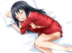 Rule 34 | 10s, 1girl, ass, black hair, blush, breasts, closed eyes, girls und panzer, sleeping, small breasts, solo, toon (noin), yamagou ayumi