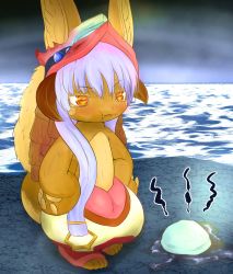 Rule 34 | 10s, artist request, brown eyes, rabbit, furry, grey hair, grin, highres, made in abyss, nanachi (made in abyss), smile, white hair