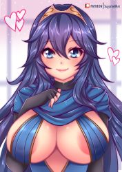 Rule 34 | 1girl, absurdres, alternate breast size, blue eyes, blue hair, breasts, cleavage, fingerless gloves, fire emblem, fire emblem awakening, gloves, heart, highres, large breasts, long hair, lucina (fire emblem), nintendo, solo, sugarbell, tiara, very long hair
