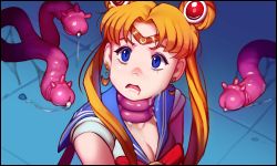 Rule 34 | 1girl, absurdres, asphyxiation, bishoujo senshi sailor moon, black border, blonde hair, blue eyes, border, bow, breasts, circlet, cleavage, crescent, cum, cum on body, cum string, drooling, earrings, facial, gaiidraws, highres, jewelry, long hair, meme, open mouth, parted bangs, penis, red bow, sailor moon, sailor moon redraw challenge (meme), solo, strangling, tentacles, tile floor, tiles, twintails, upper body