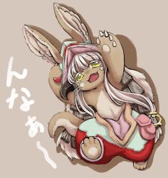 Rule 34 | 10s, artist request, brown eyes, rabbit, furry, highres, long hair, made in abyss, nanachi (made in abyss), open mouth, white hair