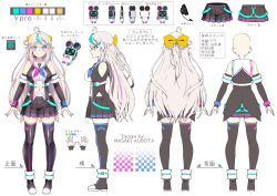 Rule 34 | 1girl, ahoge, aqua hair, arms at sides, artist name, asymmetrical legwear, blue eyes, braid, breasts, character sheet, closed mouth, color guide, full body, grey hair, highres, himura honoka, kubota masaki, large breasts, long hair, looking at viewer, multicolored hair, multiple views, nail polish, neckerchief, pink hair, pleated skirt, sailor collar, simple background, skirt, smile, standing, streaked hair, thighhighs, three sizes, turnaround, virtual youtuber, vpro, white background
