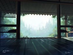 Rule 34 | artist name, window blinds, bush, dated, day, deck, forest, highres, making-of available, nature, no humans, original, scenery, signature, tree, twitter username, waisshu (sougyokyuu), watermark