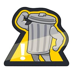 Rule 34 | !, chibi, clenched hands, commentary, english commentary, flexing, honkai: star rail, honkai (series), muscular, official art, sign, standing, transparent background, trash bag, trash can, warning sign