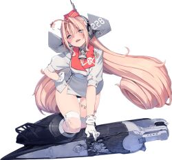 Rule 34 | 1girl, coat, drum (kancolle), full body, gloves, grey eyes, hair ornament, hat, headgear, kantai collection, long hair, official art, parted bangs, pink hair, shizuma yoshinori, smile, solo, star (symbol), star hair ornament, swimsuit, swimsuit under clothes, thighs, transparent background, turret, weapon, white coat