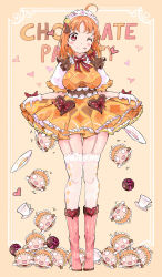 Rule 34 | 1girl, :d, ;p, absurdres, ahoge, argyle, argyle clothes, argyle legwear, blush stickers, boots, bow, bowtie, braid, character doll, cup, dress, earrings, frilled sleeves, frills, full body, garter straps, gloves, hair ornament, heart, heart earrings, heart hair ornament, highres, jewelry, looking at viewer, love live!, love live! school idol festival, love live! sunshine!!, maid headdress, nesoberi, o o, one eye closed, open mouth, orange dress, orange hair, pink footwear, puchiguru love live!, qianqian, red bow, red bowtie, red eyes, see-through, see-through legwear, short sleeves, side braid, skirt hold, smile, solo, standing, striped bow, striped bowtie, striped clothes, striped footwear, striped neckwear, takami chika, teacup, thighhighs, tongue, tongue out, tray, vertical-striped boots, vertical-striped footwear, white gloves, white thighhighs