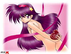 Rule 34 | 1girl, asamiya athena, candy, chocolate, chocolate heart, heart, long hair, norizou type-r, nude, purple hair, ribbon, snk, solo, the king of fighters