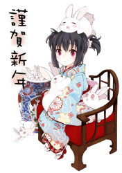 Rule 34 | 1girl, bad id, bad pixiv id, rabbit, chair, japanese clothes, kimono, kusano houki, new year, original, short twintails, sitting, solo, twintails