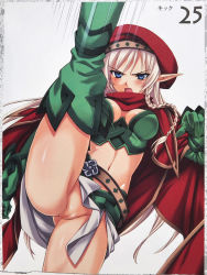 Rule 34 | 00s, 1girl, alleyne (queen&#039;s blade), blue eyes, blush, breasts, elf, female focus, long hair, pointy ears, pussy, queen&#039;s blade, simple background, solo, uncensored, white background, white hair