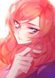 Rule 34 | 10s, 1girl, adjusting hair, blazer, blush, twirling hair, jacket, looking at viewer, love live!, love live! school idol project, nishikino maki, parted lips, portrait, purple eyes, red hair, short hair, solo, tima